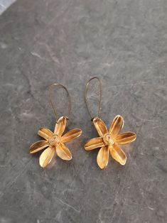 Gold Flower Earrings Gold Plated Drop Earrings of Six Petal | Etsy Greece Gold Flower Earrings, Flower Earrings Gold, Eye Decor, Brass Hooks, Wire Flowers, Gold Flower, Flower Earrings Studs, Gold Wire, Gold Drop Earrings