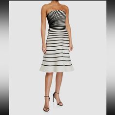 New Without Tags Halston Heritage Strapless Midi Dress Striped Black And White Size 2 Long Strapless Dress, Strip Dress, Halston Dress, Halston Heritage Dress, Stripped Dress, Strapless Midi Dress, Black White Dress, Halston Heritage, Striped Midi Dress