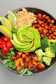 a bowl filled with lots of different types of food