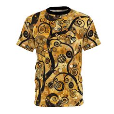 Artistic T-Shirt, Nightclub Shirt, Limited Edition, Designer Tee, Party Shirt, Gift for Artist, Klimt Inspired, Gift for her, Gift for Him. ♥ All of Our T-Shirts Are MADE TO ORDER. This allows us to offer more colors and sizes and different ink colors based on shirt colors. Steps To Place Your Order ♥ Choose Shirt Weight (4oz Or 6oz) From Drop Down ♥ Choose Shirt Size From Drop Down ♥ Add to cart. That's All That's To It. You will receive tracking info when your order ships from the printer. Thi Artistic Short Sleeve Tops With Sublimation Print, Artsy Tops With Sublimation Print And Short Sleeves, Artistic Crew Neck Top With Custom Print, Artistic Shirt With Custom Print, Artsy Short Sleeve T-shirt With Custom Print, Artistic Crew Neck Shirt With Custom Print, Artsy Crew Neck T-shirt With Custom Print, Artistic Short Sleeve Printed T-shirt, Artistic Custom Print Short Sleeve T-shirt