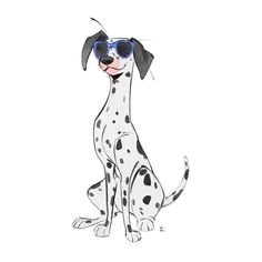 a drawing of a dalmatian dog wearing sunglasses