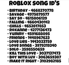 a black and white poster with the words roblox song id's