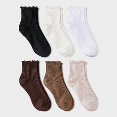 Elevate your sock game with the Women's 6pk Lettuce Edge Ankle Socks by A New Day™. Made from a comfortable blend of Cotton, Nylon, and Spandex, these midweight socks provide the perfect fit for women sized 4-10. Featuring a tagless design, these ankle socks offer ultimate comfort, while the lettuce edge adds a touch of style. Easy to care for with machine wash and tumble dry instructions, this 6-pack ensures you'll have a fresh pair ready for any occasion. A New Day™- Style that goes wherever y Mid Length Socks, Shin Socks, Socks Ankle, 100% Cotton Socks, Ugh Socks, Socks For Women, Lettuce Edge Socks, Cute Socks For Women, Women’s Socks