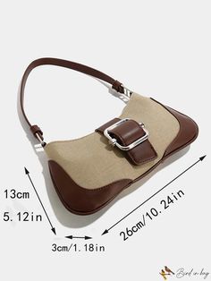 BirdinBag - Stylish Medium Colorblock Baguette Bag with Buckle Decoration Color Coffee, Baguette Bag, Word Wrap, Coffee Brown, Bag Bag, Polyester Material, Color Blocking, Pu Leather, Embellishments