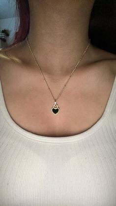 Black Double-Sided Heart Pendant Necklace Charm Jewelry NCJOI36 | Touchy Style Minimal Classic, Jewelry Accessories Ideas, Jewelry Show, Necklace Charm, Accessories Jewelry Earrings, Accessories Rings, Heart Pendant Necklace, Charm Jewelry, Layered Necklaces