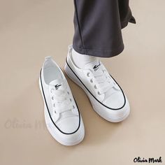 Olivia Mark - Canvas Slip-On Casual Shoes White Sneakers Sports Single Shoes Leather Stitching, Dressing Style, Head Color, Stitching Leather, Shoes White, White Sneakers, Olivia Mark, Top Shoes, Gender Female