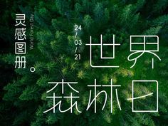 an aerial view of trees with chinese writing in the foreground and on the top