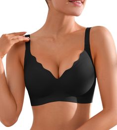 PRICES MAY VARY. COMFORTABLE FABRIC：Women's seamless bra is made of 85% polyamide and 15% elastane, wireless design coupled with super soft fabric is very comfortable to wear, cool and breathable, with a variety of sizes, you can find the right size for different cups. UNIQUE DESIGN: Jelly strips and push-up design provide great support to the breasts, showing off a natural fuller bust that exudes your confidence and charm. The scalloped wave design of the neckline increases the fashion sense of Seamless Underwire Bra, Underwire Bras, V Neck Design, Wireless Bras, Coverage Bras, Bra Pattern, Support Design, Backless Top, Lounge Lingerie