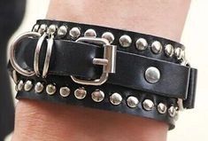 Goth Punk Hip Hop Bracelet Buckle Adjustable Closure Black And Silvery Rivets 9.3" Long 1" Width Mall Goth Bracelets, Adjustable Alternative Style Party Choker, Adjustable Punk Choker For Alternative Fashion, Edgy Adjustable Rivets Choker, Edgy Adjustable Choker For Party, Adjustable Edgy Party Choker, Black Rock Style Bracelets For Party, Black Band Bracelets For Party, Emo Adjustable Choker For Parties