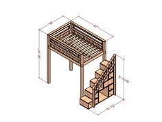 an image of a wooden bunk bed with stairs and ladders on the bottom floor