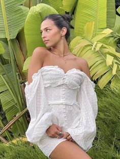 Lantern Sleeve White Lace Button Up Ruffles Off Shoulder Dress – Golden Atelier Lace Off Shoulder Dress, Elegant Backless Dress, Square Neck Mini Dress, Vintage Shirt Dress, Elegant Mini Dress, Lace Button, Summer Fashion Dresses, White Off Shoulder, White Dress Summer