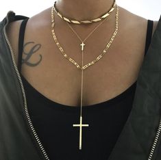 LYSA CHOKER Long Tassel Necklace, Scarfs, Tassel Necklace, Cross Necklace, Gold Metal, Choker, Choker Necklace, Gold Plate, Plating