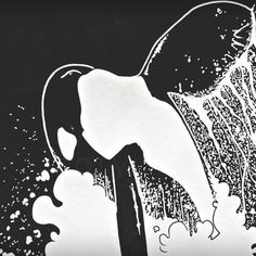 a black and white drawing of water pouring from a faucet