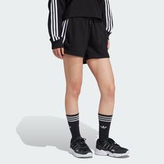 adidas Adicolor 3-Stripes French Terry Shorts - Black | Free Shipping with adiClub | adidas US Casual Adidas Bottoms, Athleisure Cotton Athletic Shorts With Three Stripes, Relaxed Fit Sportswear Bottoms With Three Stripes, Adidas Cotton Athletic Shorts, Cotton Three Stripes Streetwear Shorts, Adidas Three Stripes Shorts For Streetwear, Adidas Athletic Shorts With Three Stripes For Streetwear, Adidas Three Stripes Streetwear Shorts, Adidas Sporty Bottoms With Built-in Shorts