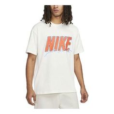 Nike Sportswear NRG T-Shirt 'White Orange' DO6368-010 White Logo T-shirt For Streetwear, White Athleisure T-shirt For Sports Season, White Athleisure T-shirt With Logo Print, White Logo Print T-shirt For Sports Season, White Graphic Print T-shirt For Light Sports, White Short Sleeve Sportswear T-shirt, White Casual T-shirt For Sports, White Athleisure Crew Neck T-shirt, Casual White T-shirt For Sports