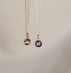 A decadent purple CZ stone to symbolise the June birthstone - Alexandrite. This luscious hued stone is not just a meaningful gift for the June babes but also can be gifted as a sign of hope and happiness. Elegant Purple Pendant Birthstone Necklace, Spiritual Birthstone Gemstones As Gifts, Gold Dainty Birthstone Necklace With Gemstone Accents, Dainty Gold Birthstone Necklace With Gemstone Accents, Rose Gold Pendant Crystal Necklace For Gift, Elegant Amethyst Birthstone Necklace, Rose Gold Crystal Pendant Necklace Gift, Fine Jewelry Amethyst Round Pendant, Amethyst Round Pendant Fine Jewelry