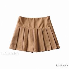 Lasaky - High-Rise Wrap Skirt with Short Hemline Summer Pleated Brown Skirt, Casual Brown Summer Tennis Skirt, Casual Brown Tennis Skirt For Summer, Fitted Brown Tennis Skirt For Summer, Brown Cotton Skort For Summer, Spring Brown Pleated Skort, Beige School Skirt For Spring, Beige Skirt For School In Spring, Summer Brown Pleated Mini Skirt