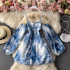 Materials: other Size: m, l, XL, 2XL Color: Blue Cute Dress Outfits, Seaside Beach, Dye Dress, Beach Skirt, Suspender Skirt, Dyed Dress, Tie Dye Dress, Really Cute Outfits, Teenage Fashion Outfits