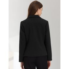 This elegant blazer is meticulously crafted from high-quality, wrinkle-resistant fabric, making it suitable for all-day wear. Available in timeless black, this versatile blazer effortlessly transitions from office meetings to evening events. The sleek, tailored silhouette with notched lapels and a single-breasted front exudes modern sophistication, while the cropped length adds a trendy touch. Whether paired with tailored trousers for a professional look or styled with jeans for a chic ensemble, Tailored Career Blazer For Office, Tailored Office Lady Blazer For Career, Tailored Blazer For Career, Office Lady Style, Professional Notched Blazer For Work, Formal Notched Black Blazer, Tailored Professional Blazer For Work, Professional Notched Blazer For Office Wear, Tailored Professional Sport Coat For Workwear, Sleek Blazer For Business Casual