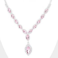 Pink Marquise Crystal Rhinestone Drop Silver Necklace SetItem: Necklace & Pierced EarringsBrand: Christine CollectionColor: Pink, SilverFastening: Lobster Clasp Metal: Alloy, Lead & Nickle FreeMaterials: Metal, Glass Crystal, Rhinestones Length: 16" + 4" Extension Decor Size: 1.75" Long (inches)Earrings: 1.5" LongTheme: Statement, Bridal, Evening, Prom, PageantAll Measurements are Approximate Sold As One Individual Necklace and One Matching Pair Of Pierced Earrings Flower Necklace Outfit, Pink Necklace Jewelry, Choker Necklace Outfit, Necklace Png, Pink Necklace Set, Aesthetic Beads, Red Flower Necklace, Flower Choker Necklace, Silver Necklace Set