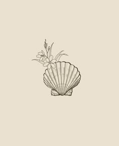 a drawing of a shell with flowers in it