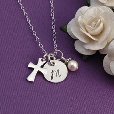 Confirmation Gift, Boxed Card Set, Cross charm,  Initial Jewelry, freshwater pearl charm Personalized Cross Pendant Jewelry For Mother's Day, Personalized Cross Pendant Jewelry For Gifts, Personalized Cross Pendant Jewelry Gift, Gift Pearl Charm Cross Pendant Necklace, Pearl Charm Cross Necklace For Gift, Cross Necklace With Pearl Charm For Gifts, Pearl Charm Necklace For Gift, Cross Necklace With Pearl Charm As Gift, Pearl Charm Jewelry For Birthday On Mother's Day