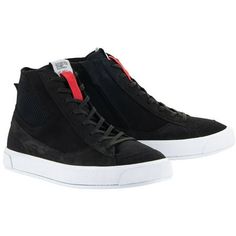 The Stated Shoe is Alpinestars' modern interpretation of a retro street sneaker, combining the styling of minimalist skate pumps with a vulcanized sole. This creates a protective yet supremely comfortable riding shoe with a stripped-back, edgy style that looks great in any urban riding environment. Main upper constructed from Nubuck, canvas, and split suede, for the optimal blend of durability and comfort Split suede toebox for enhanced durability Classic lace closure at the front with a lateral Modern High-top Skate Shoes With Boost Midsole, Leather High-top Sneakers With Boost Midsole For Skateboarding, Modern High-top Sneakers With Perforated Toe Box For Streetwear, Functional Black High-top Sneakers With Vulcanized Sole, Dynamic High-top Sneakers With Vulcanized Sole, Modern Skate Shoes With Gum Sole For Streetwear, Modern High-top Skate Shoes With Perforated Toe Box, Urban Skate Shoes With Rubber Sole, Urban Sneakers With Speckled Midsole For Skateboarding