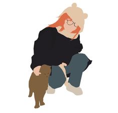 a woman with red hair sitting on the ground next to a cat and dog,