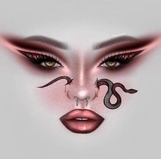 Makeup Kawaii, Digital Face, Makeup Charts, Makeup Illustration, Face Charts, Snake Girl, Makeup Drawing, Makeup Face Charts