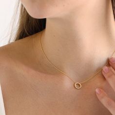 Gold Circular Diamond Necklace As Gift, Minimalist Circle Jewelry With Diamond Accents, Gold Diamond Circle Jewelry, Gold Circular Diamond Jewelry, Minimalist Gold Plated Diamond Necklace As Gift, Yellow Gold Circle Pendant Necklace Gift, Minimalist Gold Plated Diamond Necklace, Minimalist Yellow Gold Diamond Necklace With Birthstone, Everyday Gold Jewelry With Brilliant Cut