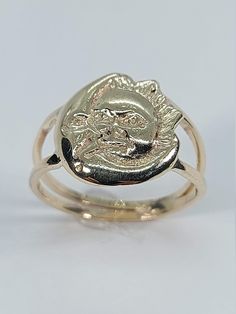 This stunning Sun/Moon ring has been carefully crafted in warm 10k yellow gold. This ring will make a great any occasion gift/birthday/Christmas gift. This delicate ring will not go unnoticed. All of my jewelry is handmade from scratch one item at a time. A tracking shipping number will be provided to you once the ring has been mailed.  Ring Measurements and Materials: Ring is size 7 1/2 but can be resized at no extra cost and will be shipped to you in an elegant gift box. Ring Weight: 3.5 grams 14k Gold Moon Shaped Promise Ring, Gold Moon Shaped 14k Gold Ring, Moon Shaped 14k Gold Ring, Gold Moon-shaped 14k Gold Ring, Moon Shaped 14k Yellow Gold Rings, 14k Gold Moon Shaped Ring, 14k Gold Moon Shaped Ring For Gift, 14k Gold Rings With Moon Phase For Gift, 14k Gold Moon Phase Rings As Gift