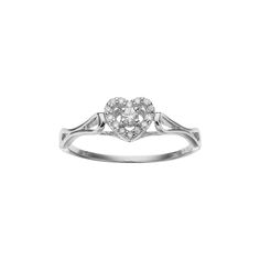 Featuring a heart halo motif adorned with round-cut diamonds and a unique open-worked band, this promise ring is exceptionally beautiful. Click on this JEWELRY & WATCHES GUIDE to learn about fit, styles, materials and more!RING DETAILS Width: .24 in. Metal: sterling silver DIAMOND DETAILS Total weight: 1/10 ct. Shape: round Color grade: H-I Clarity: I2-I3 Setting: prong Image(s) may be enlarged to show detail.Diamond weights are approximate. Diamond total weights may vary between .01 and .08 ct. Heart Halo, Color Grading, Diamond Heart, Silver Diamonds, Round Cut Diamond, Promise Ring, Promise Rings, A Heart, Round Cut