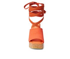 Vegan Synthetic upper, Lace up closure,4\ heel / platform height, Square open toe, Lightly padded footbed, Man made outsole | Women's Beach by Matisse Magnolia Platform Dress Sandals in Orange Size 9 High Heel Synthetic Lace-up Sandals For Beach, Beach Lace-up Sandals With Removable Insole And Open Toe, Vacation Lace-up Sandals With Heel Strap And Open Toe, Synthetic High Heel Lace-up Sandals For Vacation, Vacation Wedge Sandals With Wrapped Heel, Vacation Open Heel Wedge Sandals With Wrapped Heel, Synthetic Platform Lace-up Sandals For Vacation, Vacation Lace-up Platform Sandals In Synthetic Material, Vacation Lace-up Platform Sandals In Synthetic