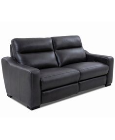 a black leather couch with two reclinings on it's back and arms