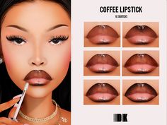 Ombre Lip | Patreon Coffee Lipstick, Sims 4 Nails, The Sims 4 Skin, Makeup Cc