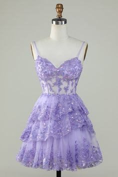 Lavender Homecoming Dress, Sparkly Corset, Corset Homecoming Dress, Short Princess Dress, Formal Occasion Dress, Amazing Clothes, Chic Gowns, Dress Up Day, Tiered Ruffle Skirt