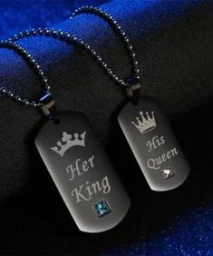 His Queen Her King Couple Pendant Necklace - CoupleStar Black Nameplate Jewelry For Gift, Black Engraved Necklace For Wedding, Personalized Couples Necklace For Anniversary, Personalized Couples Necklaces For Anniversary, Personalized Couples Necklaces For Mother's Day, Personalized Couples Necklaces For Anniversary Gift, Black Engraved Necklace For Anniversary, Couples Necklace For Valentine's Day Gift, Couples Necklaces For Valentine's Day Gift