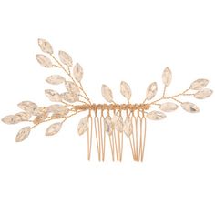 Vine Rhinestone Hair Comb will ensure that you create a unique hairstyle for your special day! Featuring a gold colored metal comb with bendable wires with leaf shaped rhinestones, this comb can be customized and embellished any way you see fit. Glide it into your perfect wedding day hairstyle!     Dimensions:    Length: 3"  Width: 4 3/4"      Package contains 1 comb. Communion Hairstyles, Rhinestone Hair Comb, Metal Comb, Personalized Thank You Cards, Rhinestone Hair, Wedding Bridal Party, Coin Pearls, Bride Accessories, Wedding Jewelry Bracelets