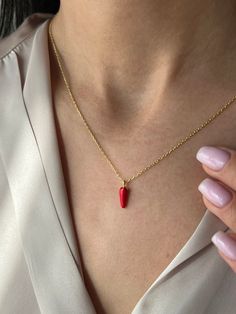 Spice up your style with our Red Chili Pepper Necklace 🌶️ Indulge in the irresistible charm of our Watermelon Necklace, crafted with high-quality elements to ensure lasting beauty ✨ Choose from 925K Sterling Silver, available in Gold, Rose Gold, or White Gold finishes. A timeless piece suitable for everyone, our Watermelon Necklace adds a touch of elegance to any ensemble 💙 Details: * Crafted from 925K Sterling Silver, plated with 14K Gold, Rose Gold, or White Gold * Chain length approximately Red Pendant Gold-plated Jewelry, Red Pendant Jewelry In Gold Plated, Red Gold Plated Pendant Jewelry, Red Fine Jewelry As A Gift For Her, Red Charm Necklace For Gift, Red Gemstone Jewelry Gift For Her, Red Gemstone Jewelry As Gift For Her, Red Pendant Necklace Gold Plated, Gold Plated Red Jewelry For Gift