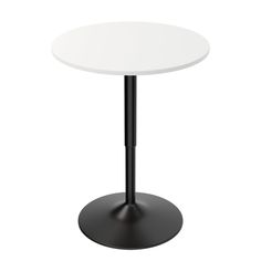 a white table with a black base on a white background