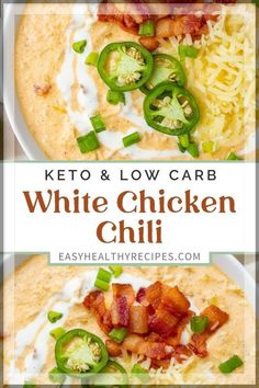 the keto and low carb white chicken chili is ready to be eaten in less than 30 minutes