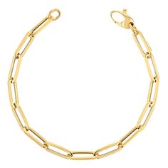 *BEST SELLERThe 14K solid gold Large Paper Clip Bracelet is everyone's favorite trend! Made from Solid 14K gold - never plated or vermeil but machined into hollow links. This bracelet will give a chunky link look to your wrist game but still feel light and wearable.  The clasp and links allow for adjustable lengths. Whether you stack up or or wear it solo, you are sure to make a statement with this popular style.

Size: 13.5mm x 4.4mm links
Solid 14K Gold
Lobster Clasp Lock
Lifetime Guarantee Floating Diamond Ring, Paper Clip Bracelet, Diamond Drop Necklace, Bezel Necklace, Wrist Game, Engraved Bracelet, Fine Jewelry Bracelets, Bar Bracelets, Engraved Necklace