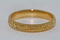 14kt Yellow Gold Hand Engraved Art Deco by MasterPieceJewelers Wedding Band Designs, Yellow Gold Wedding Band, Engraving Art, Gold Hand, Gold Hands, Design Wedding, Gold Wedding Band, Art Deco Design, Hand Engraving