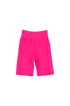 a pink shorts with pockets on the front and bottom, sitting against a white background