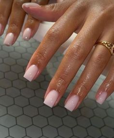 milky white nails Sns Overlay Nails, Short Wedding Nails Black Women, Anc French Nails, Acrylics Black Women, Simple Elegant Acrylic Nails, Shorter Square Nails, Nails On Tanned Skin, Short Straight Nails, Simple Acrylic Nails Designs