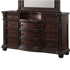 an ornate dresser with mirror and drawers