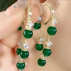 Beautiful Earrings For Women. Light Green Earrings, Luxury Green, Jade Earrings, Tassel Drop Earrings, Emerald Pendant, Green Opal, Eye Stone, Green Earrings, Accessories Jewelry Earrings