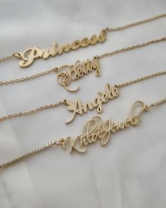 Necklaces Pretty Customized Name Necklace KHLOE JEWELS Custom Jewelry Trendy Gold Custom Name Necklace, Gold Custom Name Necklace With Meaningful Style, Gold Necklace With Custom Name In Meaningful Style, Gold Necklace With Custom Name, Trendy Personalized Gold Name Necklace, Trendy Custom Name Gold Necklace, Dainty Rose Gold Custom Name Bracelet, Trendy Gold Name Necklace For Personalized Gift, Adjustable Personalized Gold Name Necklace