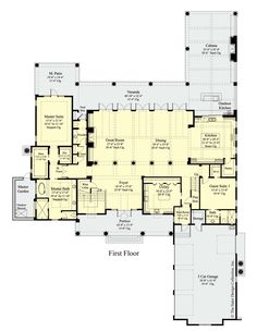 the first floor plan for this house shows the living area and dining room, as well as