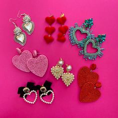 Variety of heart shaped earrings. Perfect for a dramatic look or as a gift! By purchasing this item, buyer agrees to shop policies (including no refunds or cancelations) and shipping dates. No exceptions. Items lost or damaged in mail are the responsibility of the buyer. Silly Earrings, Boho Wedding Bridesmaids, Valentines Day Earrings, Flaming Heart, Glam Earrings, Galentines Day, Hand Painted Earrings, Ear Ring, Painted Earrings